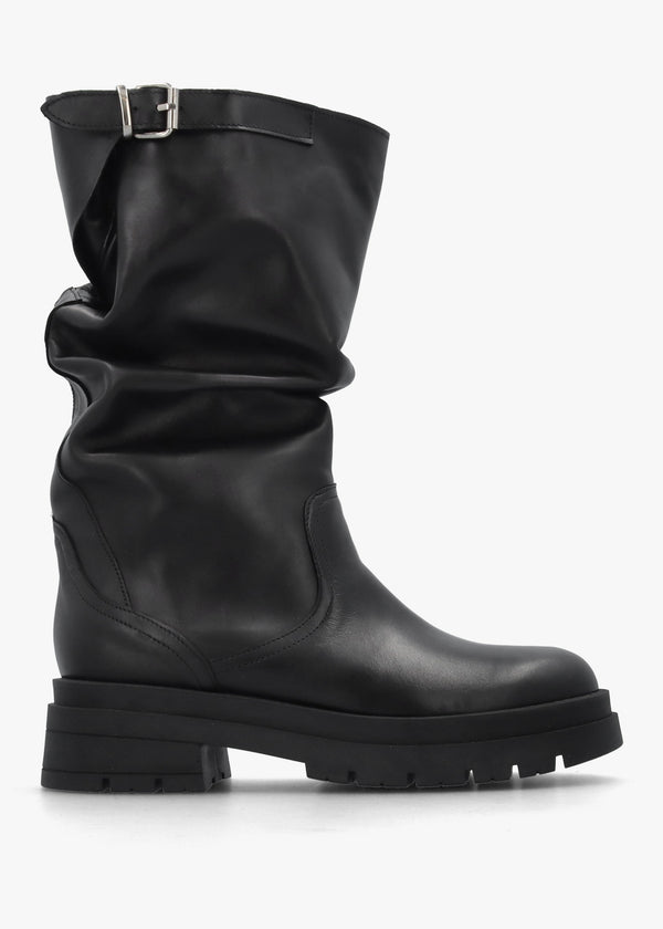 Black Leather Slouchy Calf Boots