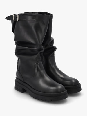 Black Leather Slouchy Calf Boots