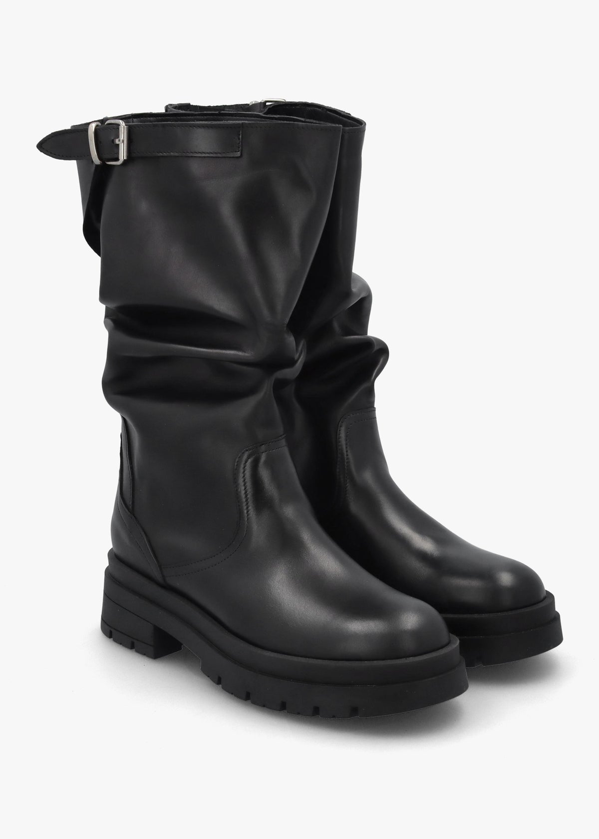Black Leather Slouchy Calf Boots