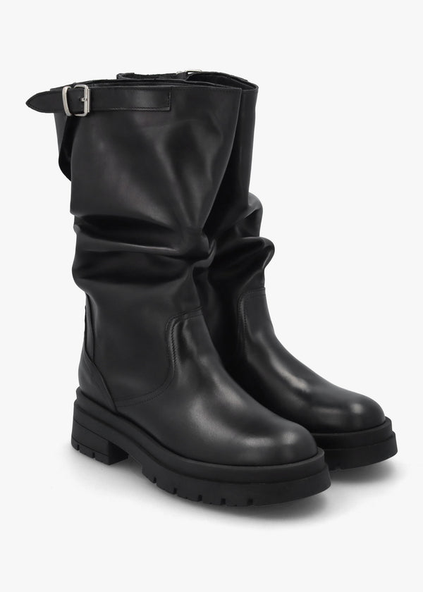 Black Leather Slouchy Calf Boots