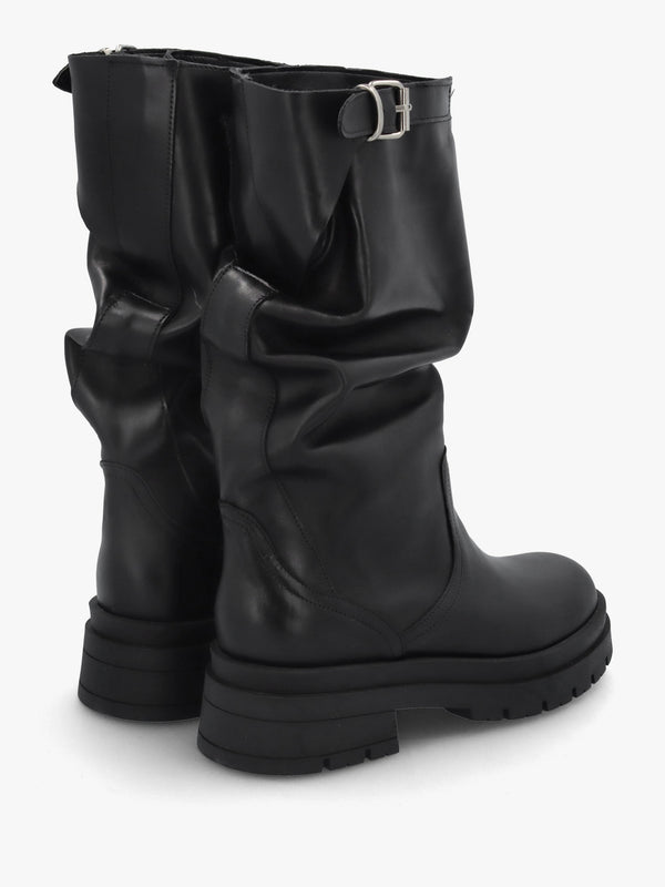 Black Leather Slouchy Calf Boots