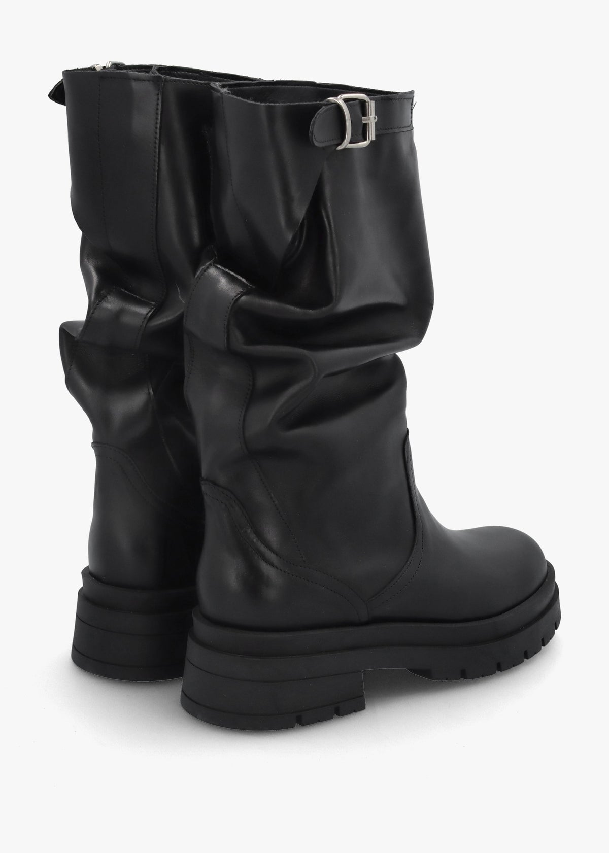Black Leather Slouchy Calf Boots