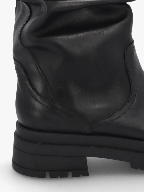 Black Leather Slouchy Calf Boots