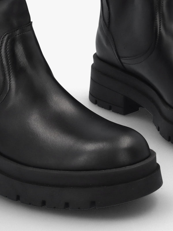 Black Leather Slouchy Calf Boots
