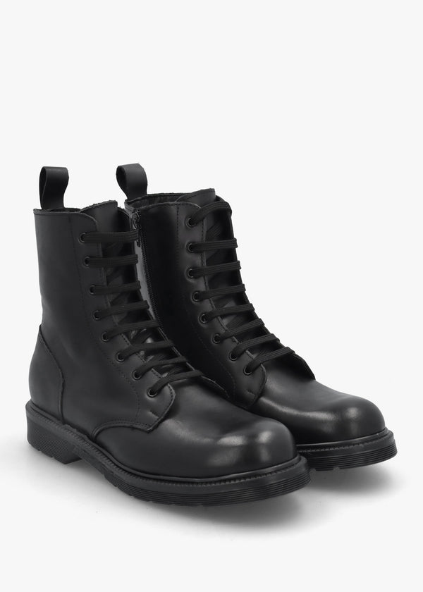 Black Leather Slim Sole Ankle Boots