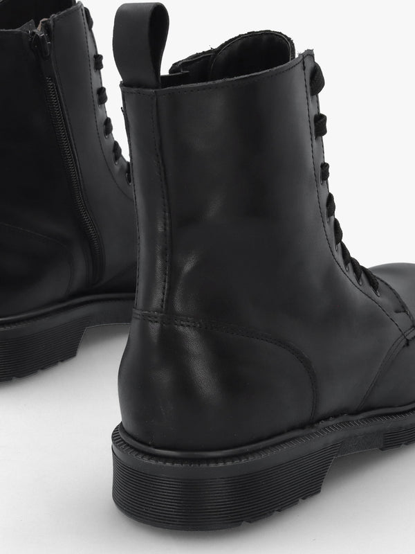 Black Leather Slim Sole Ankle Boots