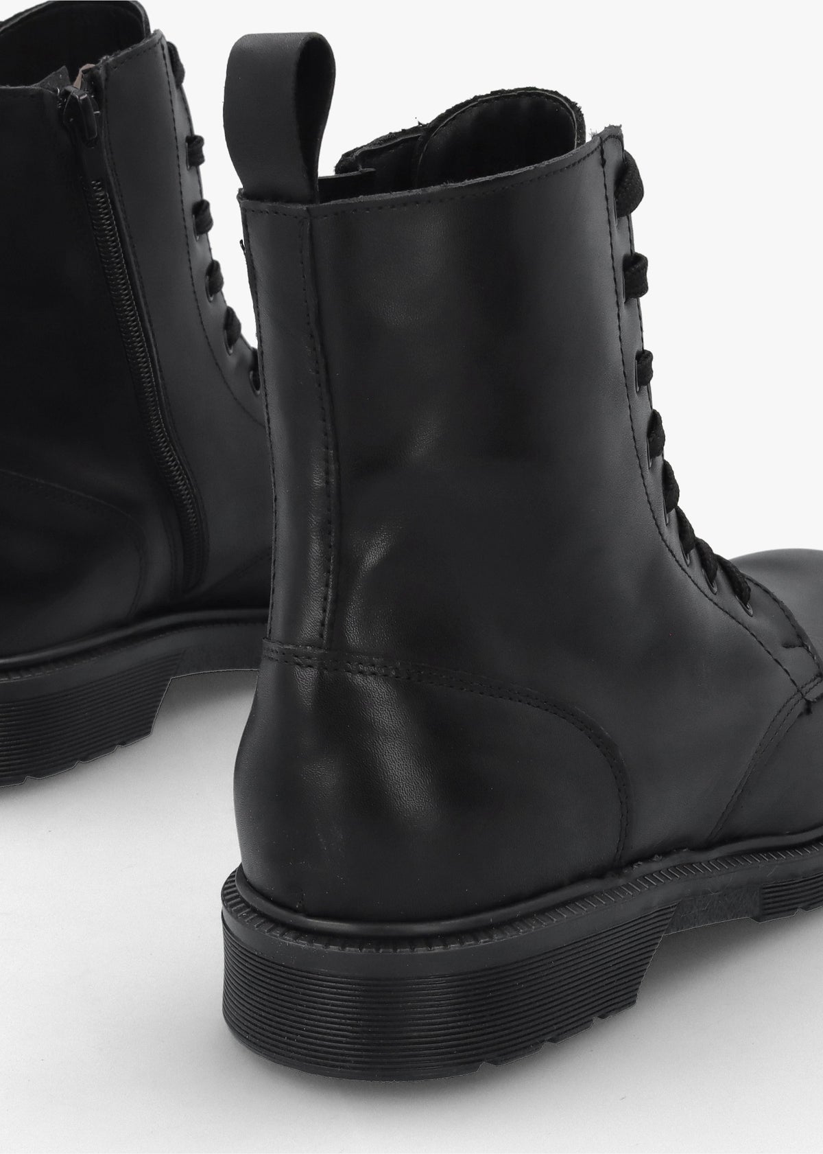Black Leather Slim Sole Ankle Boots