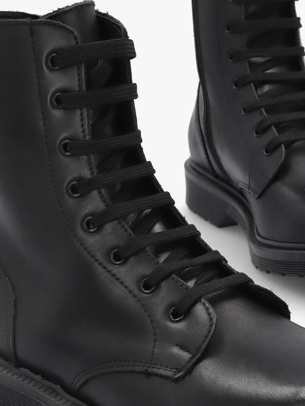 Black Leather Slim Sole Ankle Boots