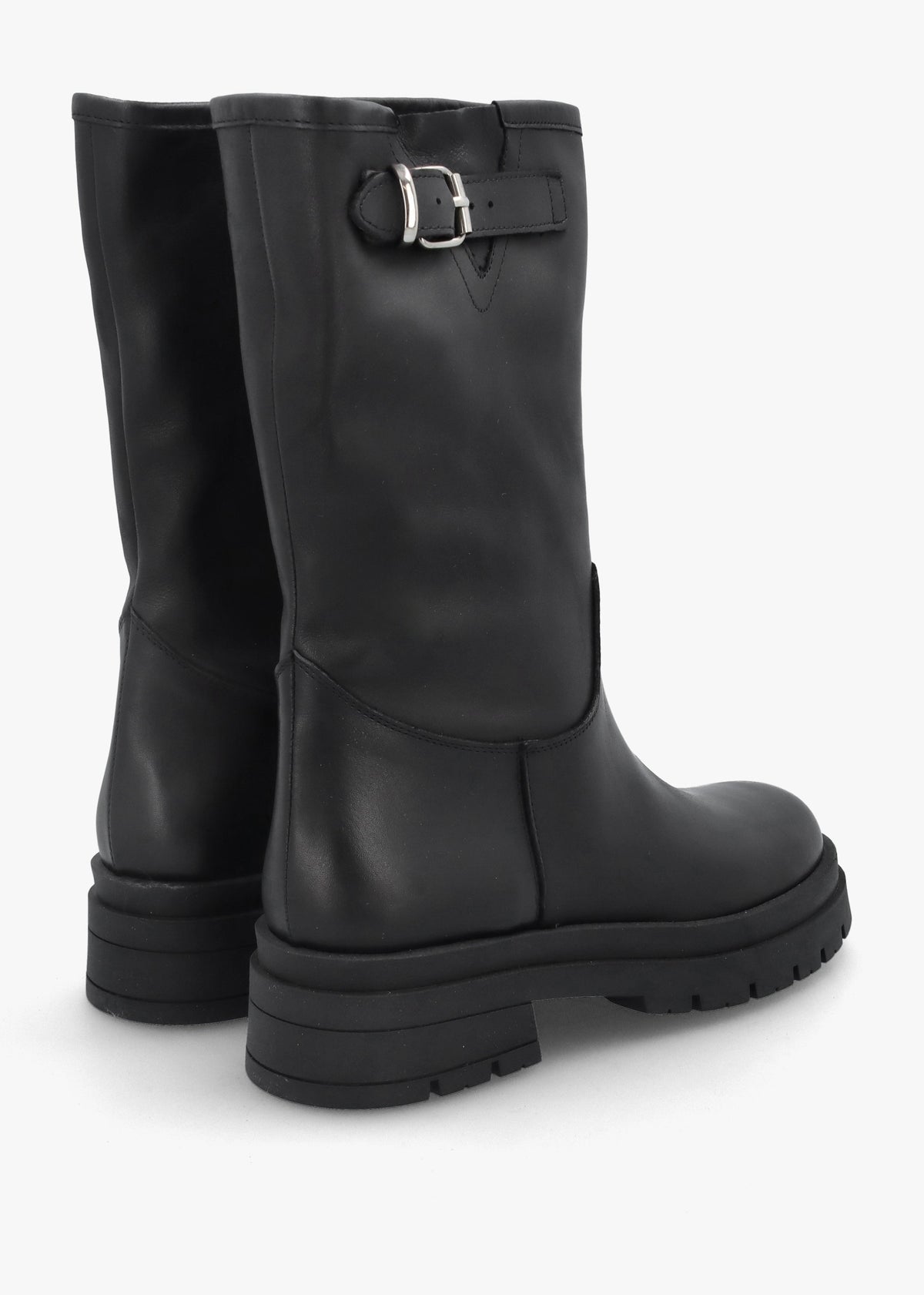 Black Leather Wide Leg Chunky Calf Boots