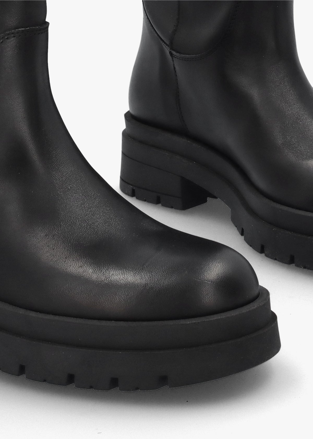 Black Leather Wide Leg Chunky Calf Boots