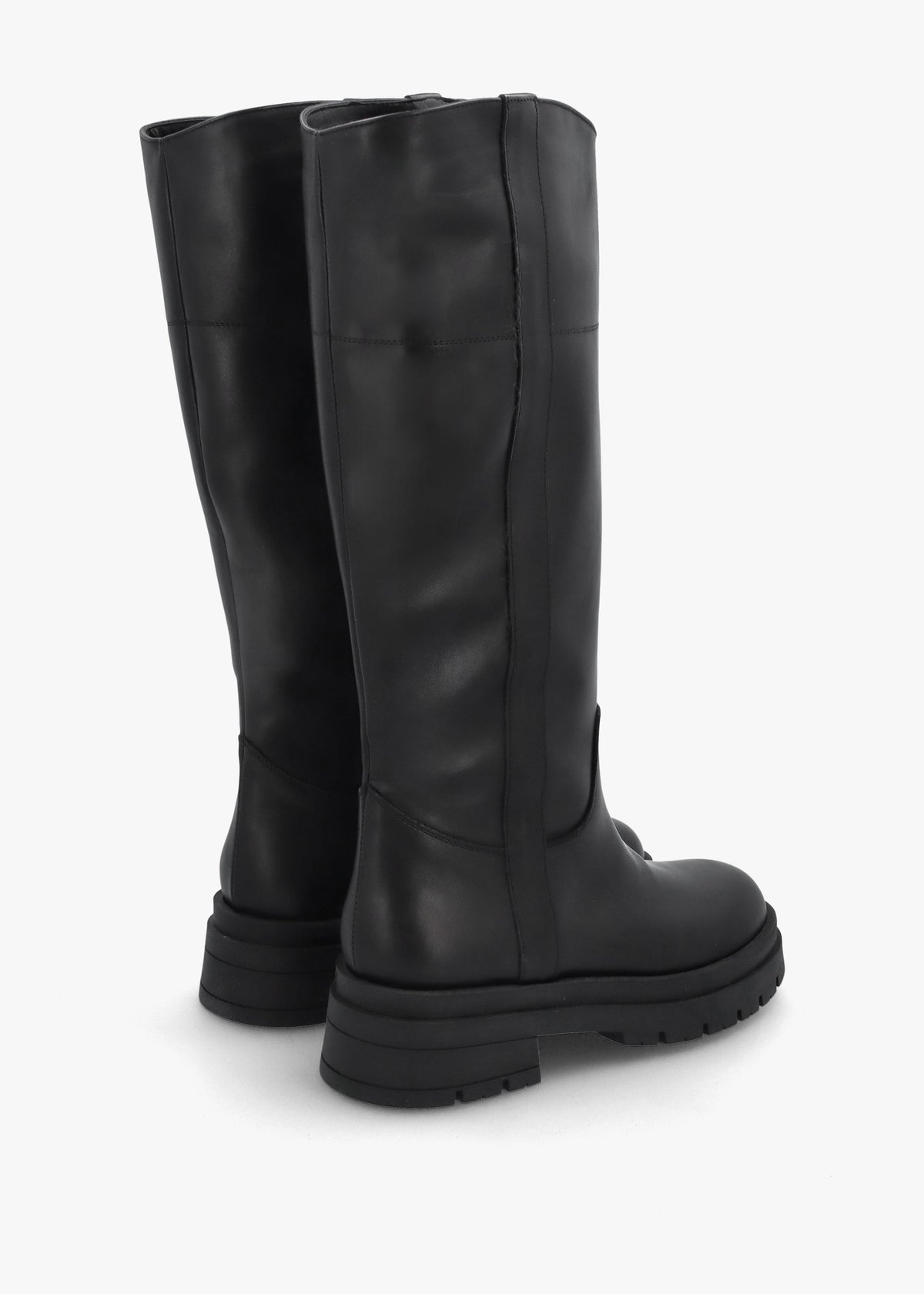 Black Leather Chunky Knee Boots