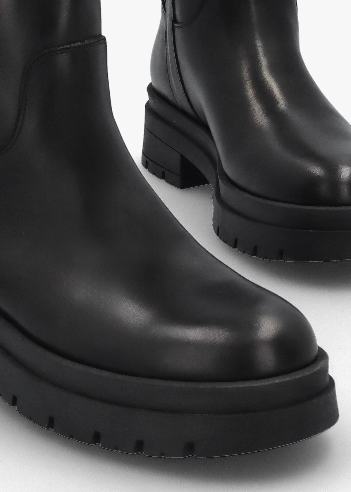 Black Leather Chunky Knee Boots
