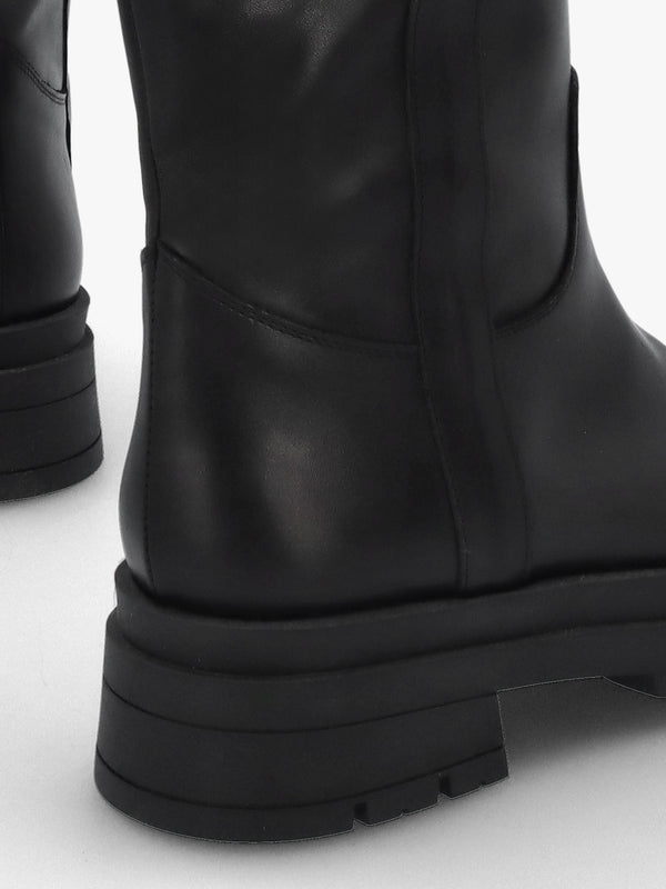 Black Leather Chunky Knee Boots