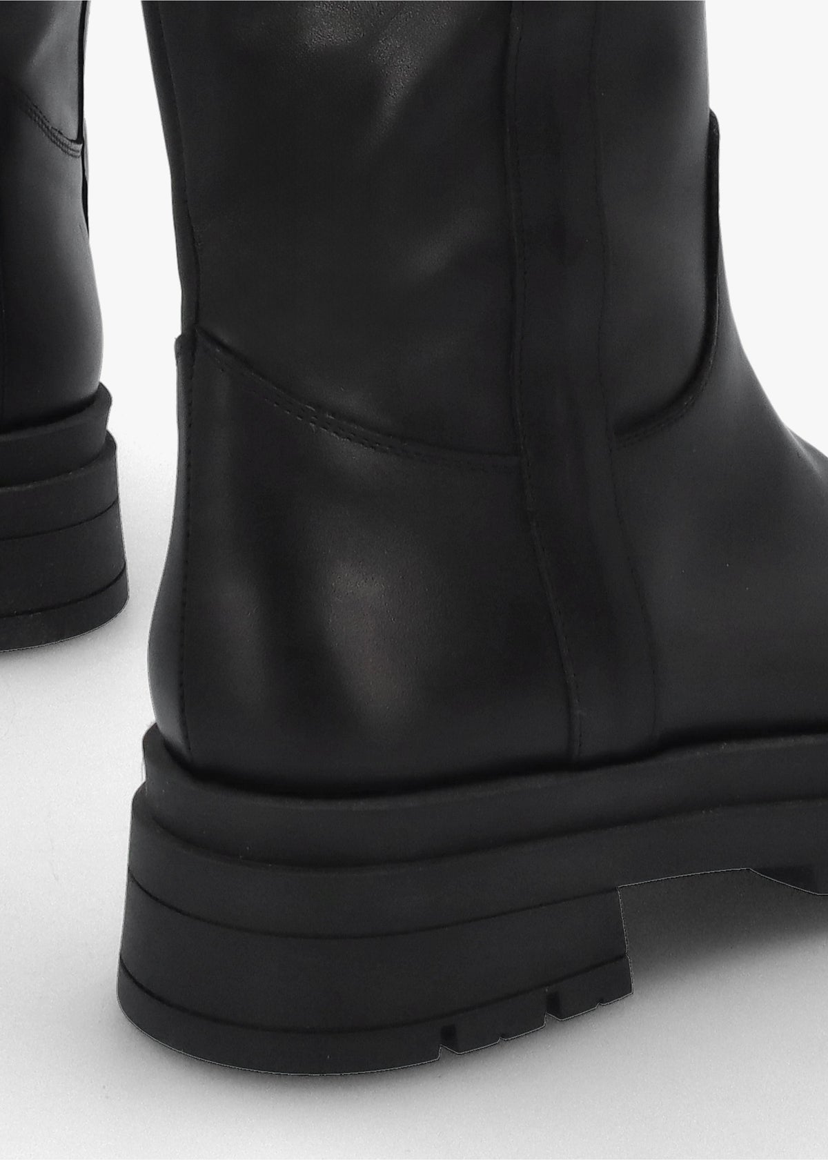 Black Leather Chunky Knee Boots