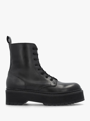 Black Leather Slab Sole Ankle Boots