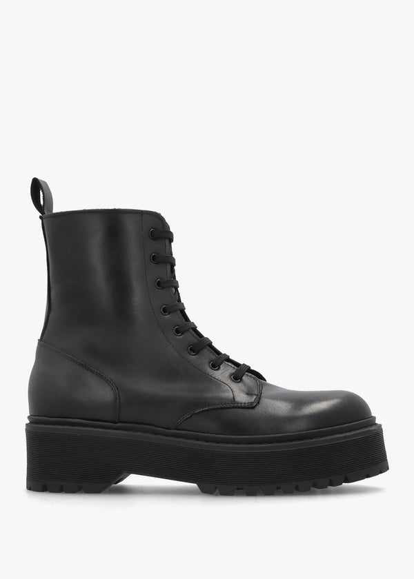 Black Leather Slab Sole Ankle Boots