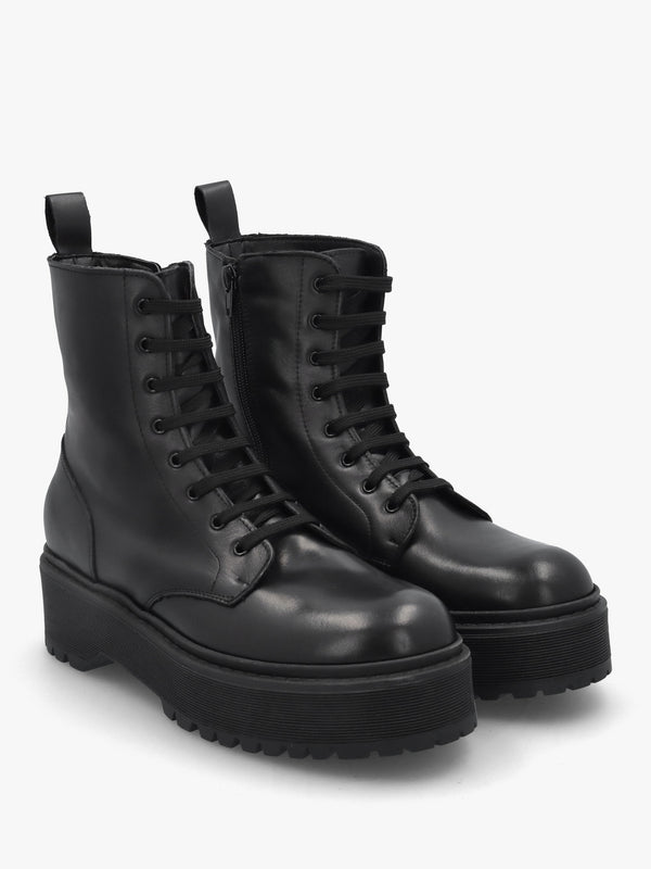 Black Leather Slab Sole Ankle Boots