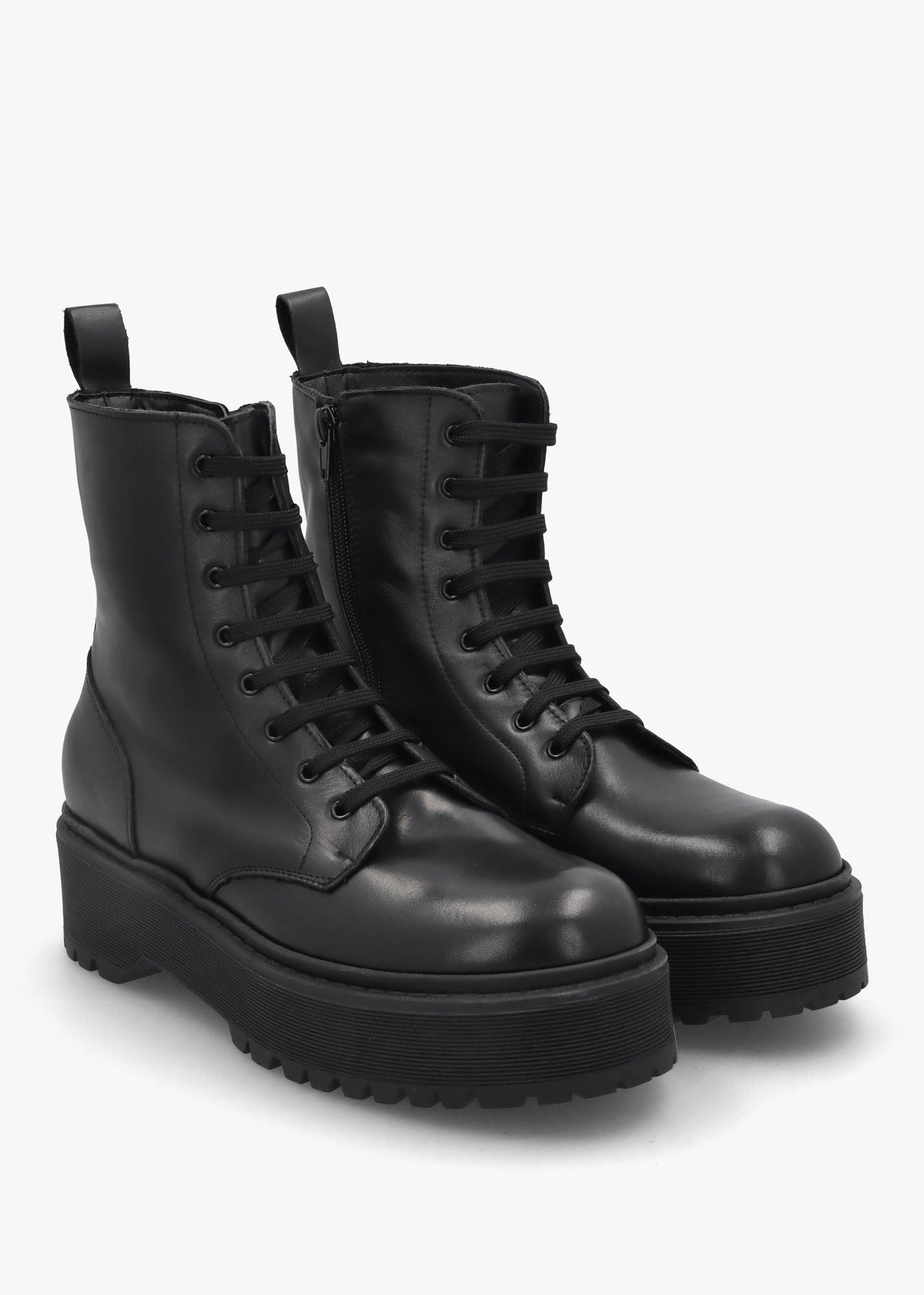 Black Leather Slab Sole Ankle Boots