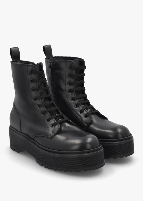Black Leather Slab Sole Ankle Boots