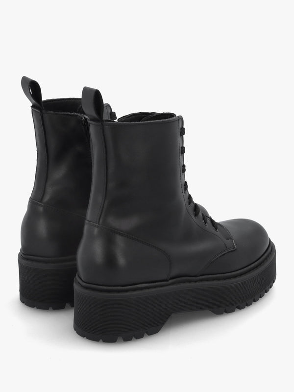 Black Leather Slab Sole Ankle Boots