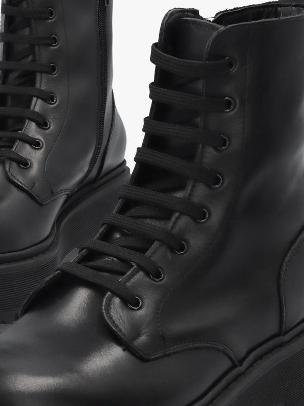 Black Leather Slab Sole Ankle Boots