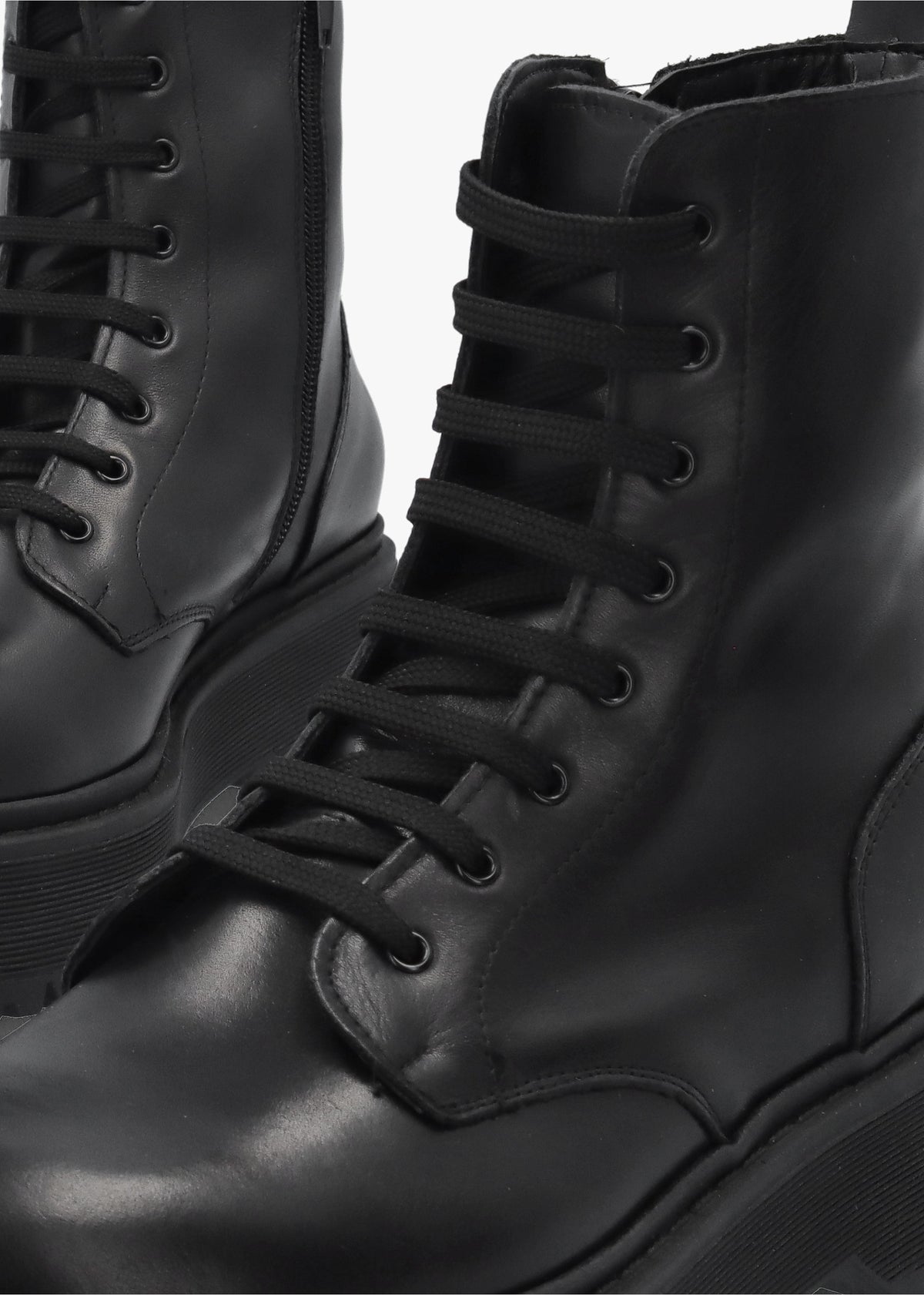 Black Leather Slab Sole Ankle Boots