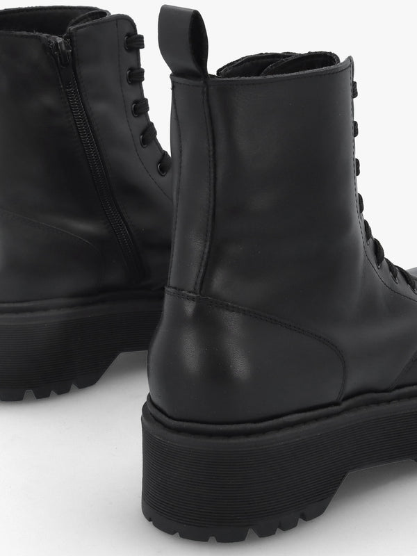 Black Leather Slab Sole Ankle Boots