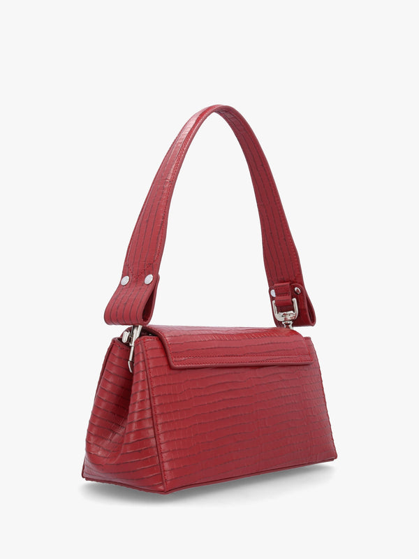 Hazel Medium Red Embossed Croc Shoulder Bag