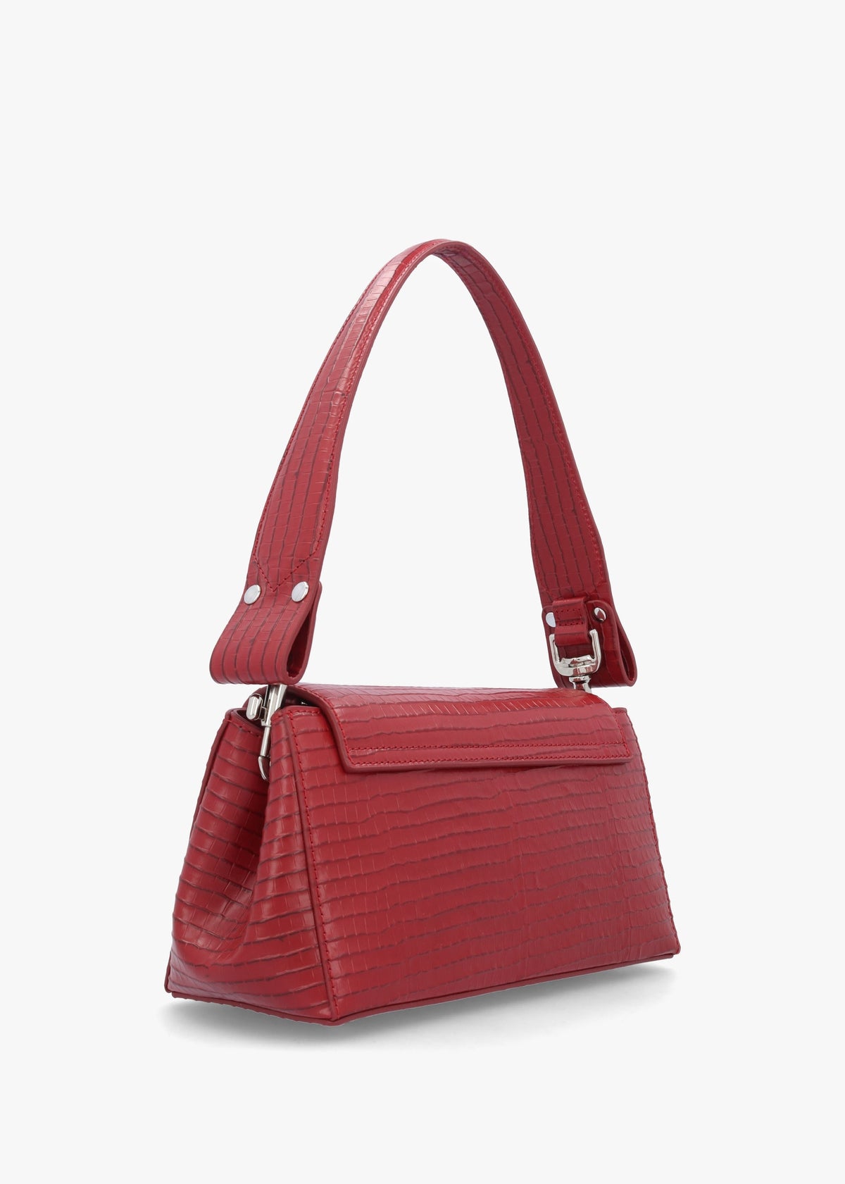 Hazel Medium Red Embossed Croc Shoulder Bag