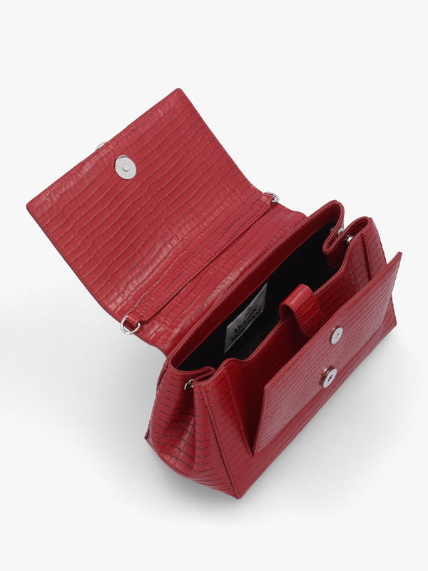 Hazel Medium Red Embossed Croc Shoulder Bag