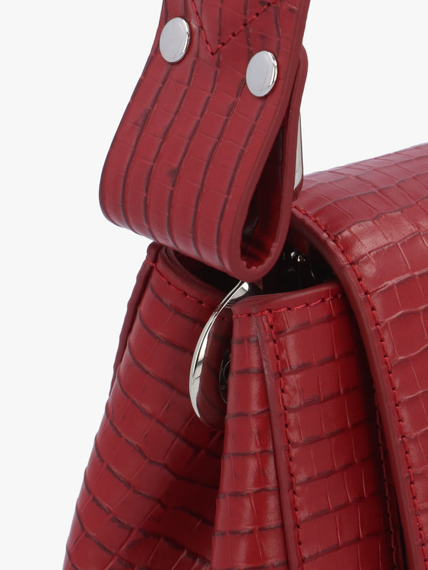 Hazel Medium Red Embossed Croc Shoulder Bag