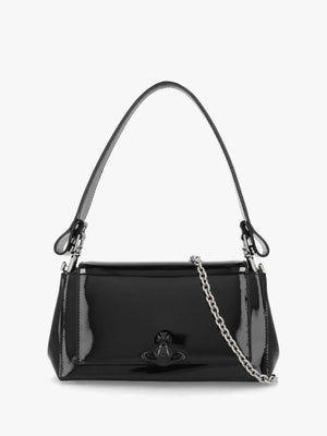 Hazel Medium Black Enamel Orb Shoulder Bag