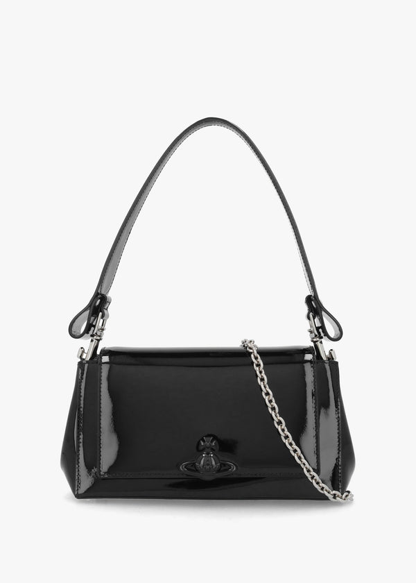 Hazel Medium Black Enamel Orb Shoulder Bag