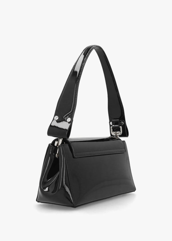 Hazel Medium Black Enamel Orb Shoulder Bag