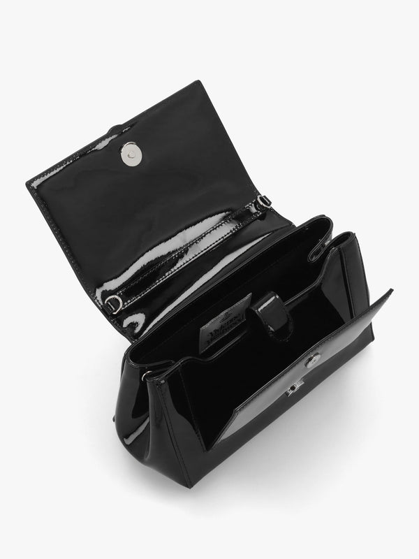 Hazel Medium Black Enamel Orb Shoulder Bag