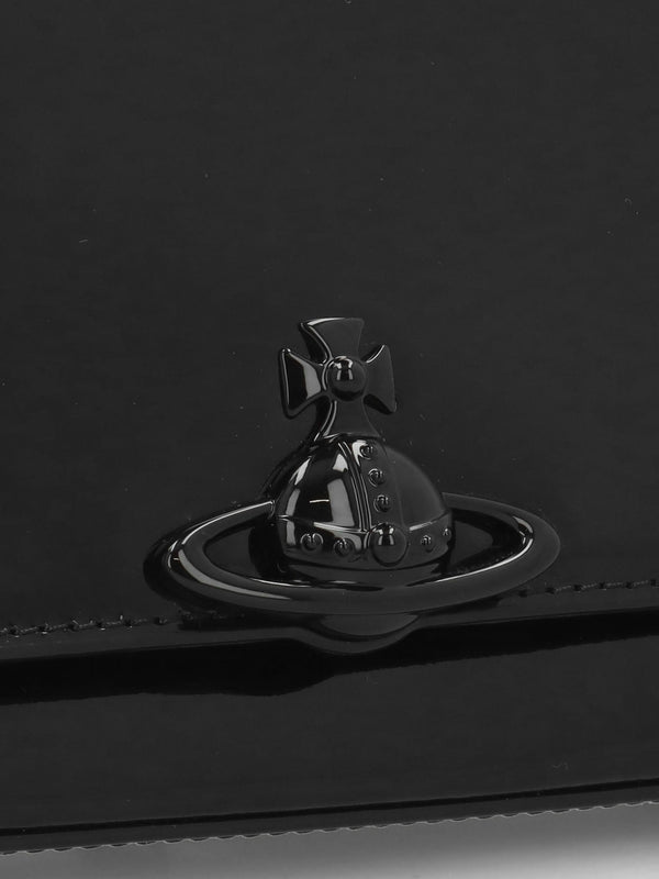 Hazel Medium Black Enamel Orb Shoulder Bag