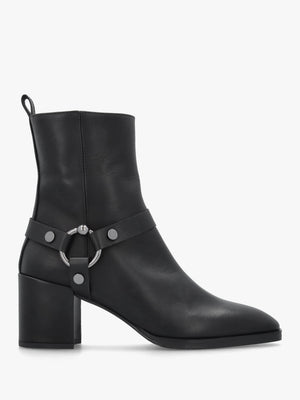 Faith Black Leather Stirrup Block Heel Ankle Boots