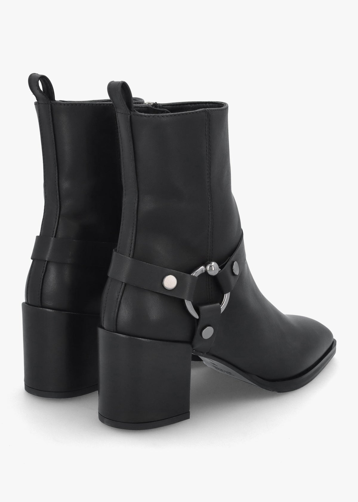 Faith Black Leather Stirrup Block Heel Ankle Boots