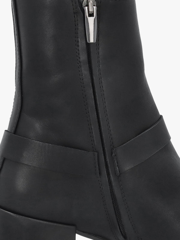 Faith Black Leather Stirrup Block Heel Ankle Boots