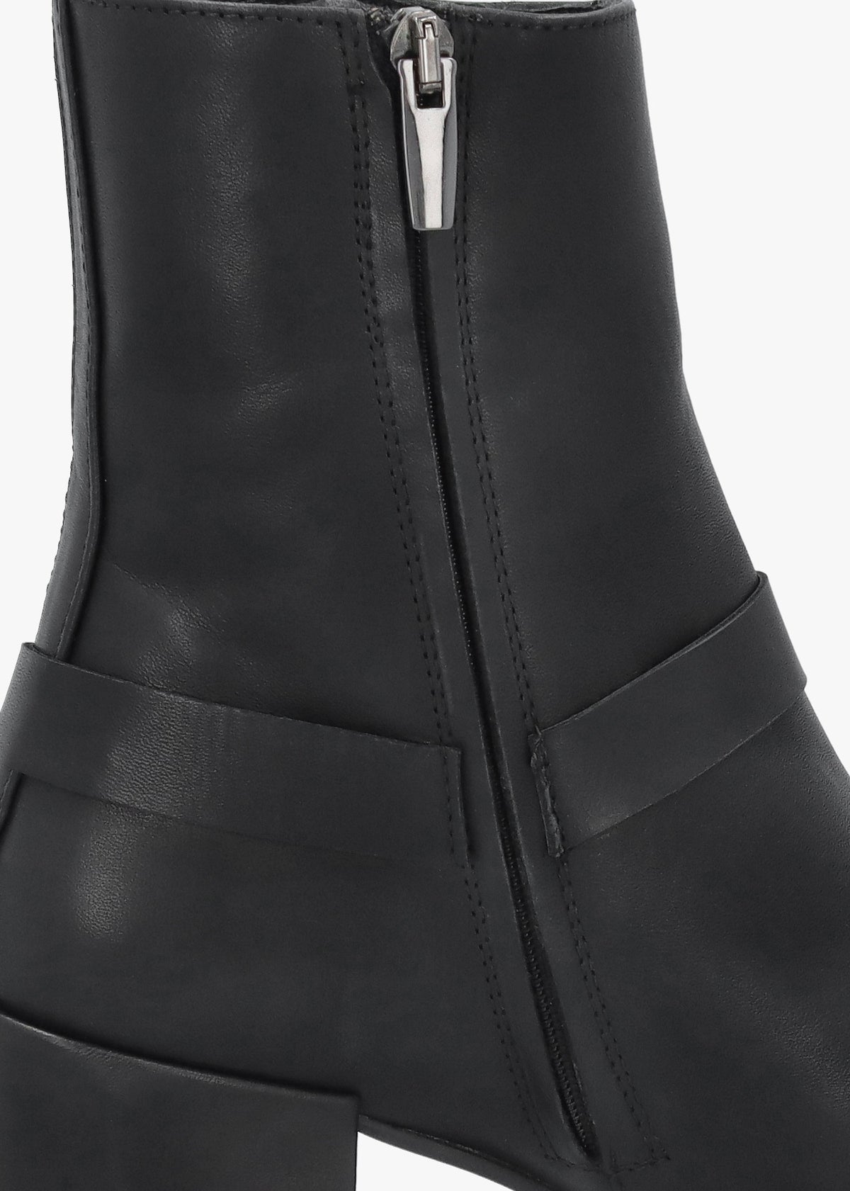 Faith Black Leather Stirrup Block Heel Ankle Boots