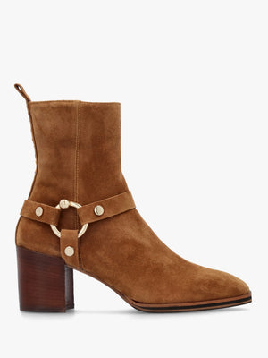 Faith Tan Suede Stirrup Block Heel Ankle Boots