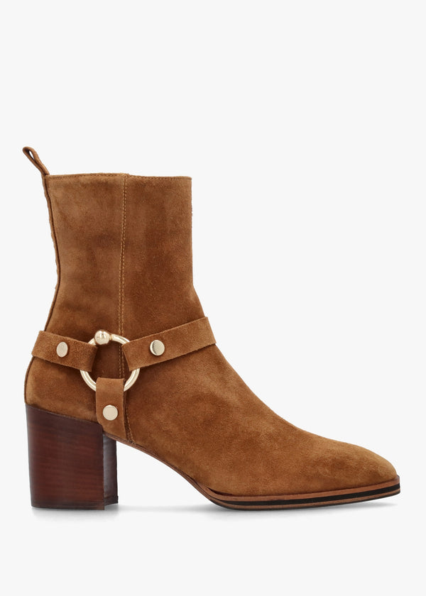 Faith Tan Suede Stirrup Block Heel Ankle Boots