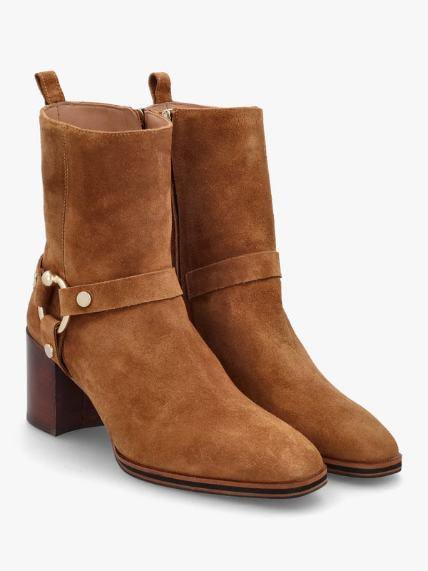 Faith Tan Suede Stirrup Block Heel Ankle Boots
