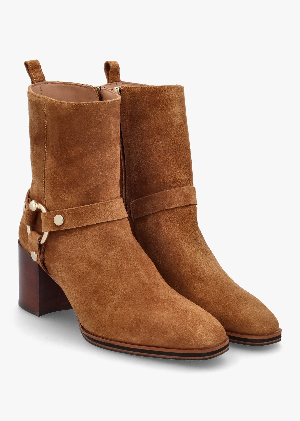Faith Tan Suede Stirrup Block Heel Ankle Boots