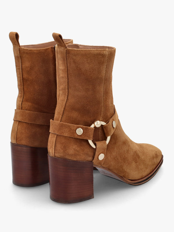 Faith Tan Suede Stirrup Block Heel Ankle Boots
