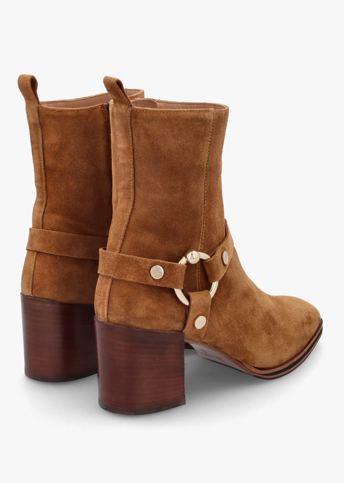 Faith Tan Suede Stirrup Block Heel Ankle Boots
