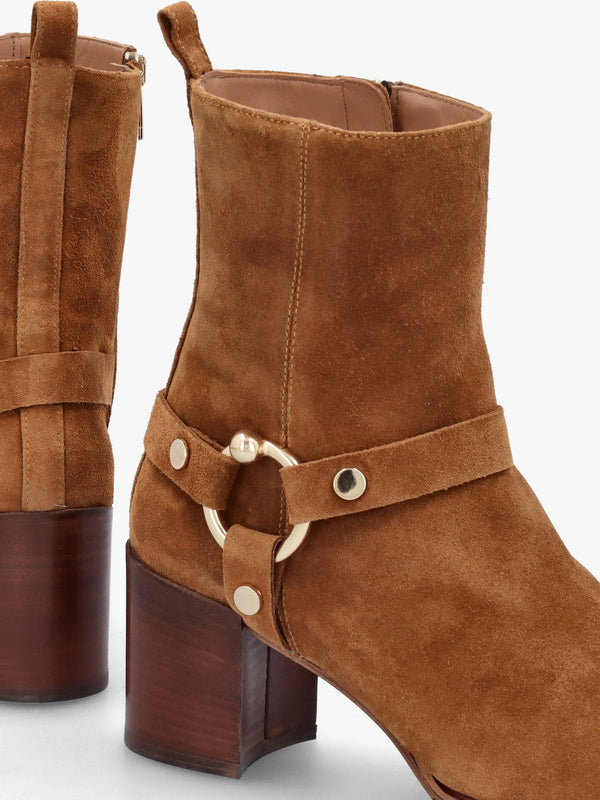 Faith Tan Suede Stirrup Block Heel Ankle Boots