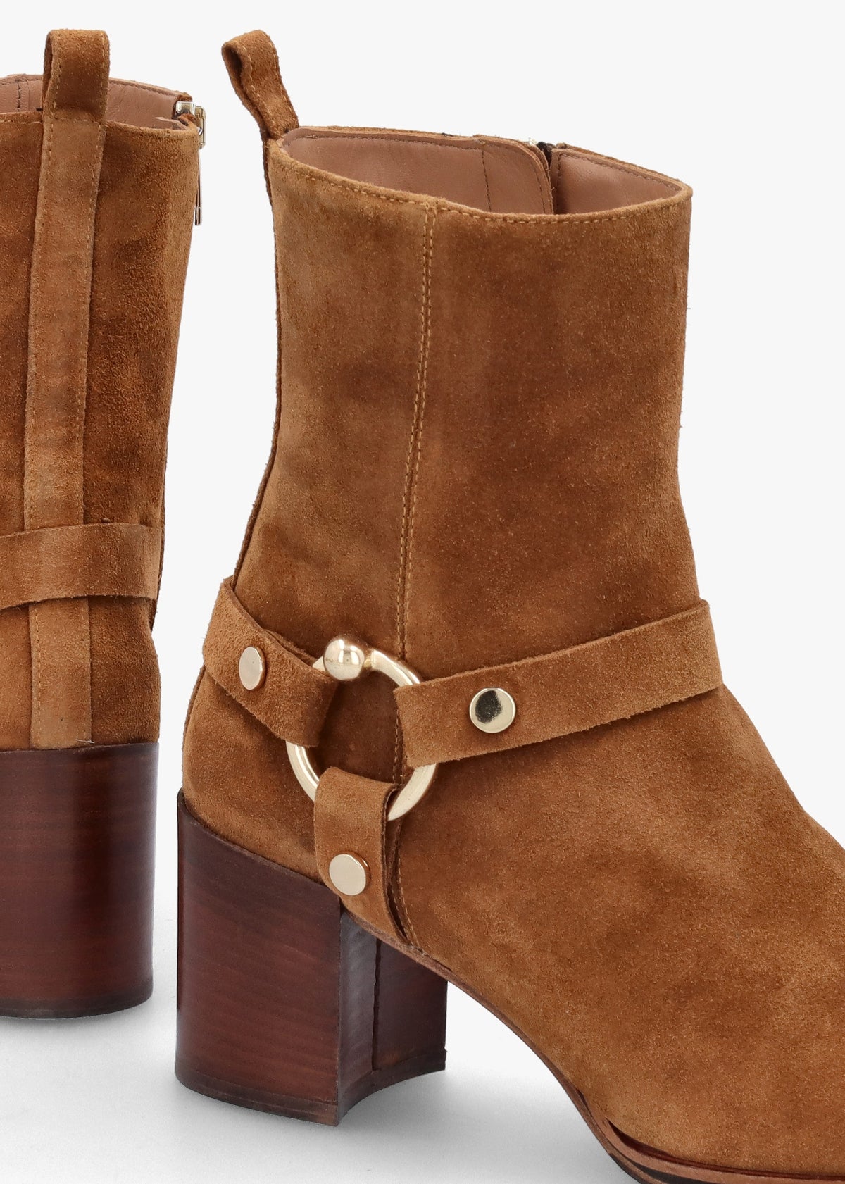 Faith Tan Suede Stirrup Block Heel Ankle Boots