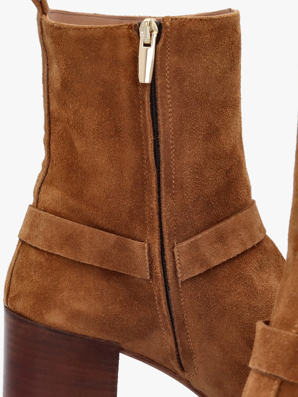 Faith Tan Suede Stirrup Block Heel Ankle Boots