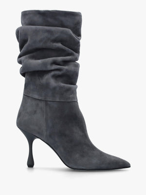 Fointer Grey Suede Ruched Mid Calf Boots